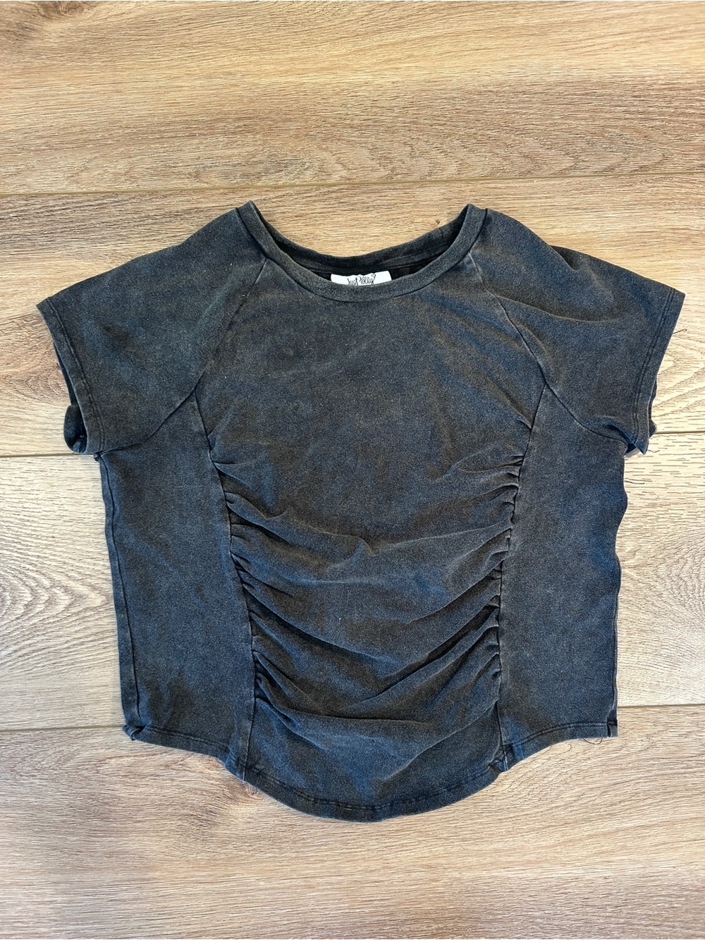 Washed Black Ruched Crop Top - Women